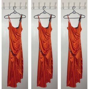 Satin Long HiLow Orange Dress Pretty Little Thing